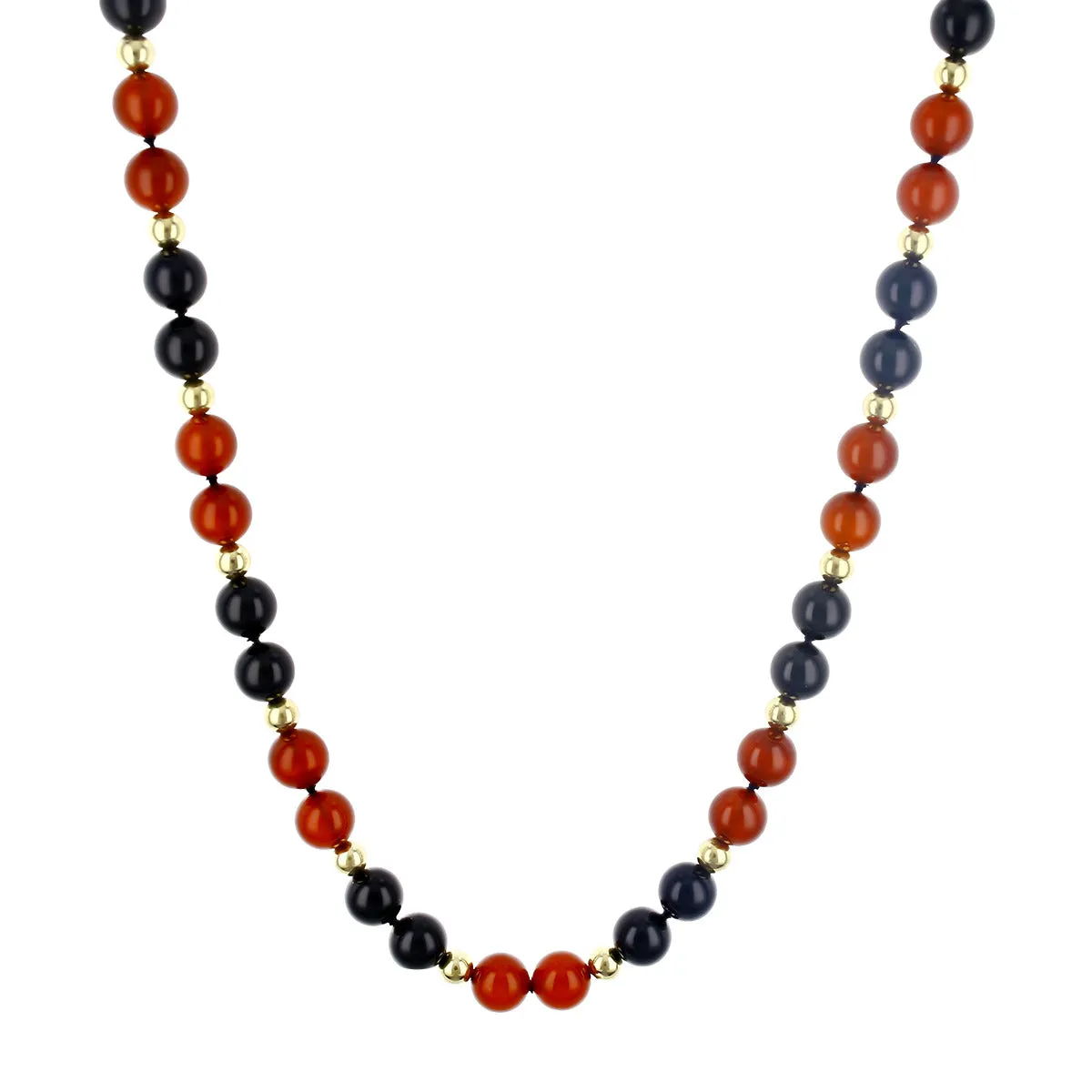 28-Inch Onyx, Sardonyx and Gold Beaded Necklace