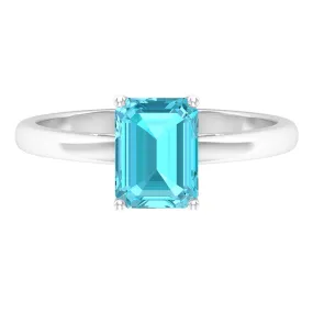 6X8 MM Octagon Cut Swiss Blue Topaz Solitaire Ring