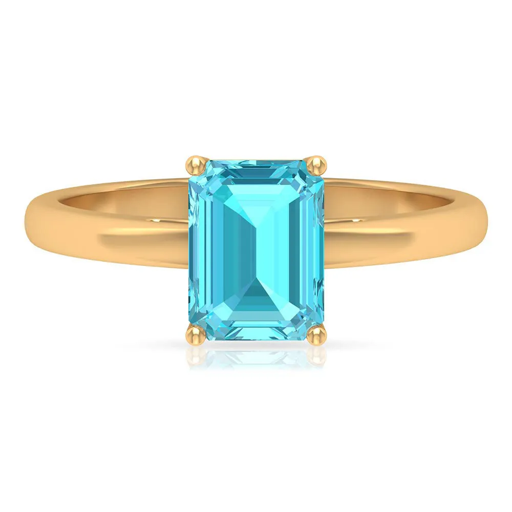 6X8 MM Octagon Cut Swiss Blue Topaz Solitaire Ring