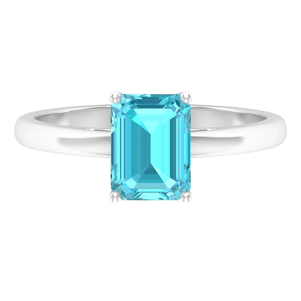 6X8 MM Octagon Cut Swiss Blue Topaz Solitaire Ring