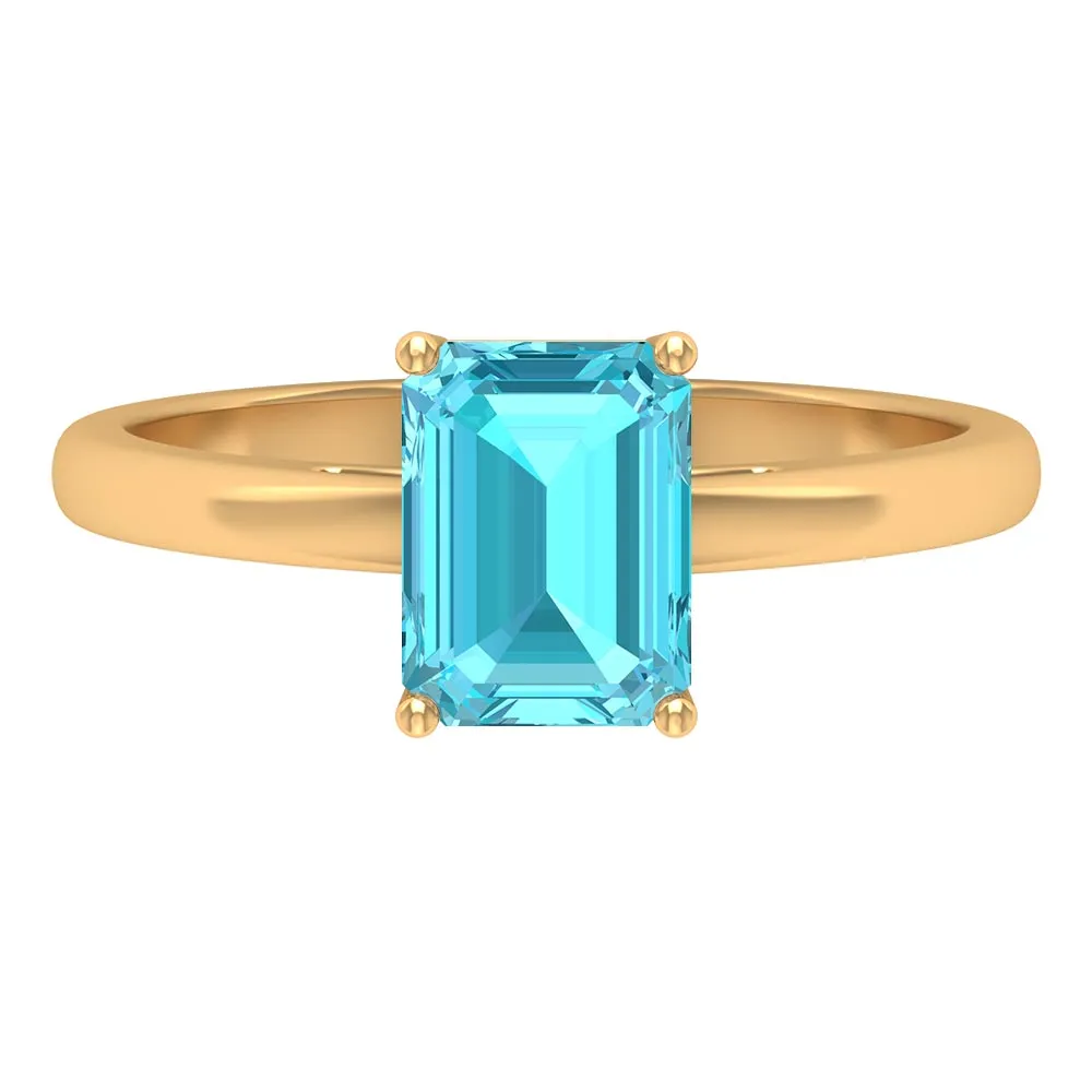 6X8 MM Octagon Cut Swiss Blue Topaz Solitaire Ring