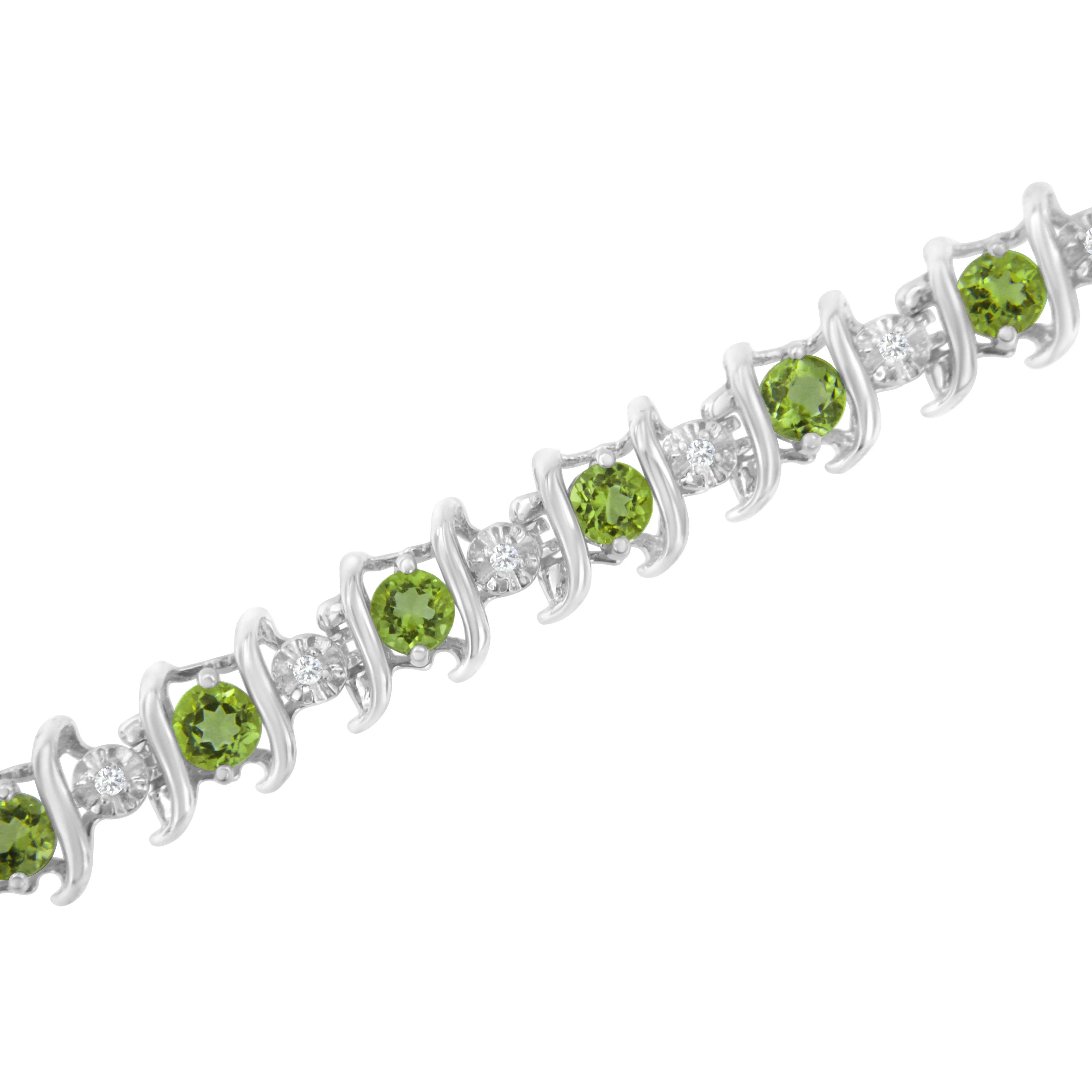 .925 Sterling Silver Lab-Grown Birthstone and 1/6 Cttw Round Diamond Tennis Bracelet