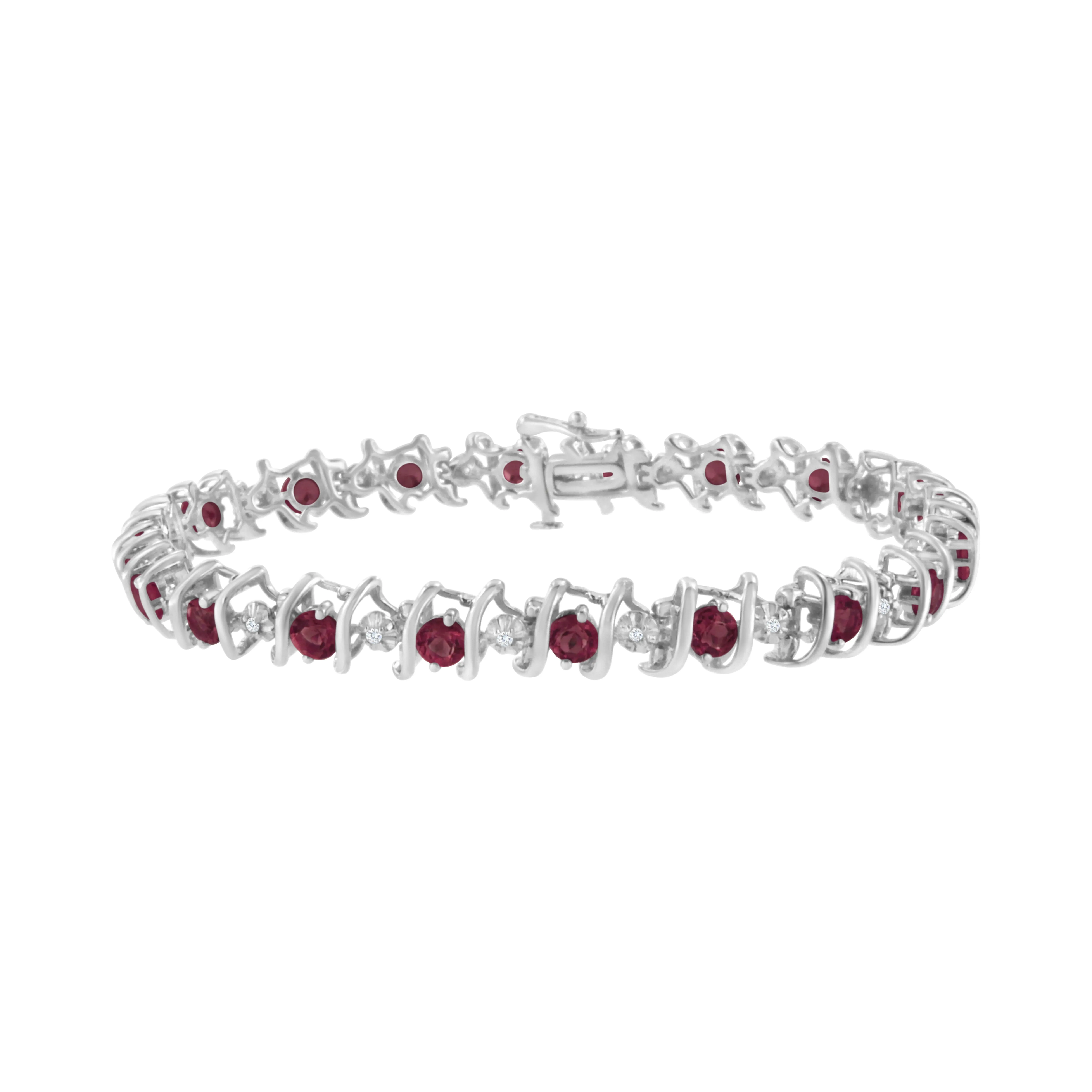 .925 Sterling Silver Lab-Grown Birthstone and 1/6 Cttw Round Diamond Tennis Bracelet