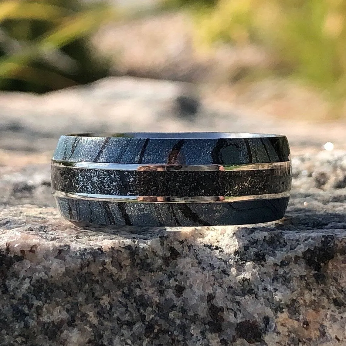 9mm Authentic Genuine Gibeon Stardust Meteorite Rings, Gibeon Meteorite Wedding Band Stardust Rings