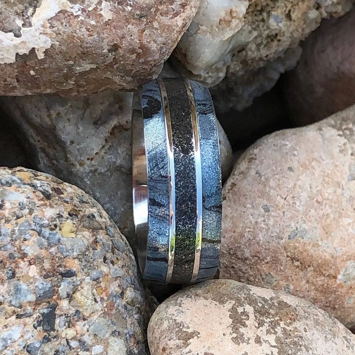 9mm Authentic Genuine Gibeon Stardust Meteorite Rings, Gibeon Meteorite Wedding Band Stardust Rings