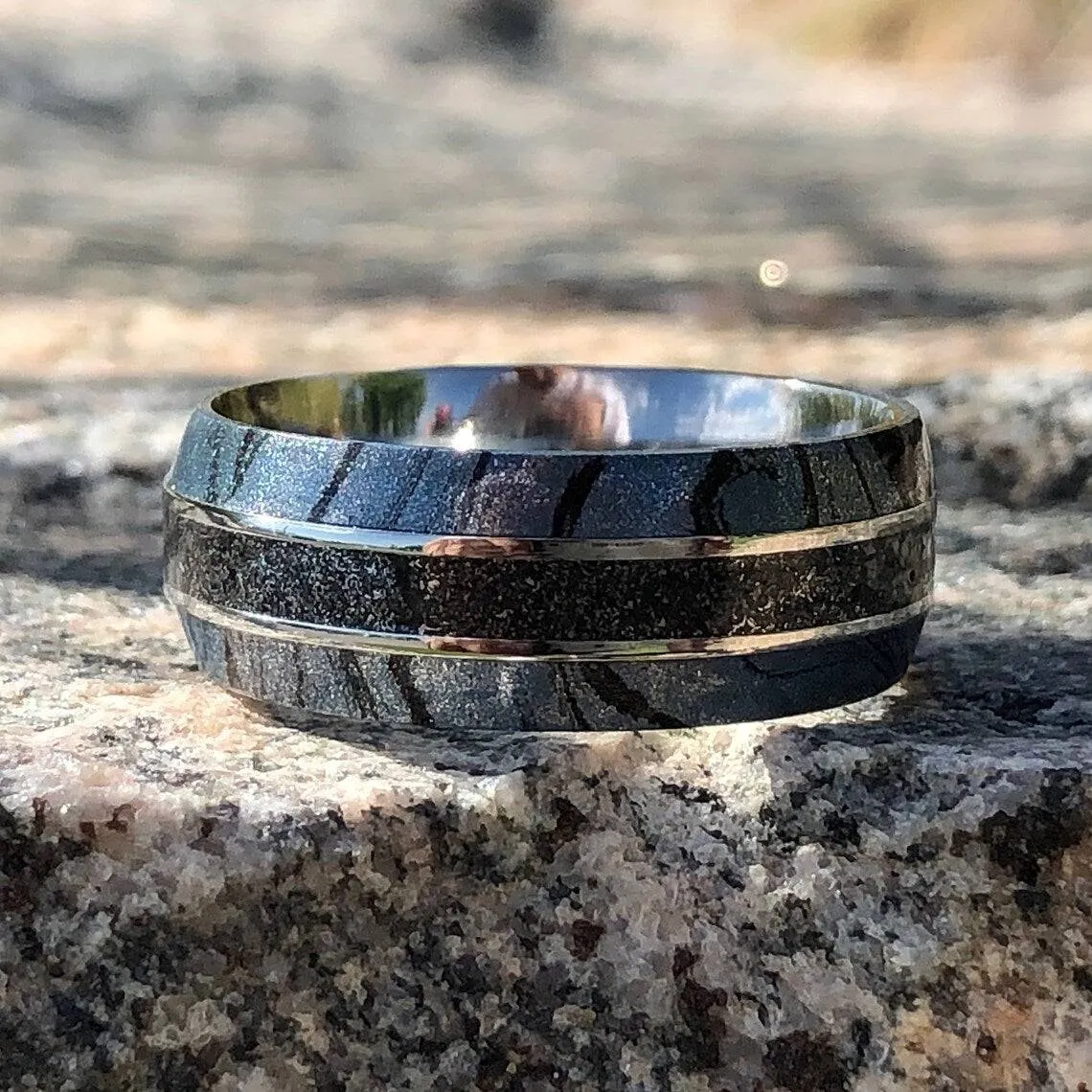 9mm Authentic Genuine Gibeon Stardust Meteorite Rings, Gibeon Meteorite Wedding Band Stardust Rings