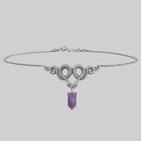 A DARK LURE. Snake & Amethyst Gemstone Chain Choker