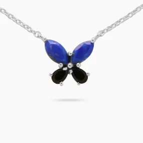 Amare Wear 925 Sterling Silver Lapis and Onyx Butterfly Necklace