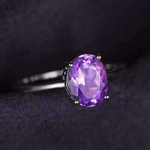 Amethyst 925 Sterling Silver Oval Cut 1.1CT IOBI Precious Gems Ring