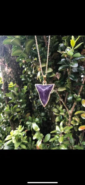 Amethyst Arrowhead Pendant Charm with Gold Plated Necklace