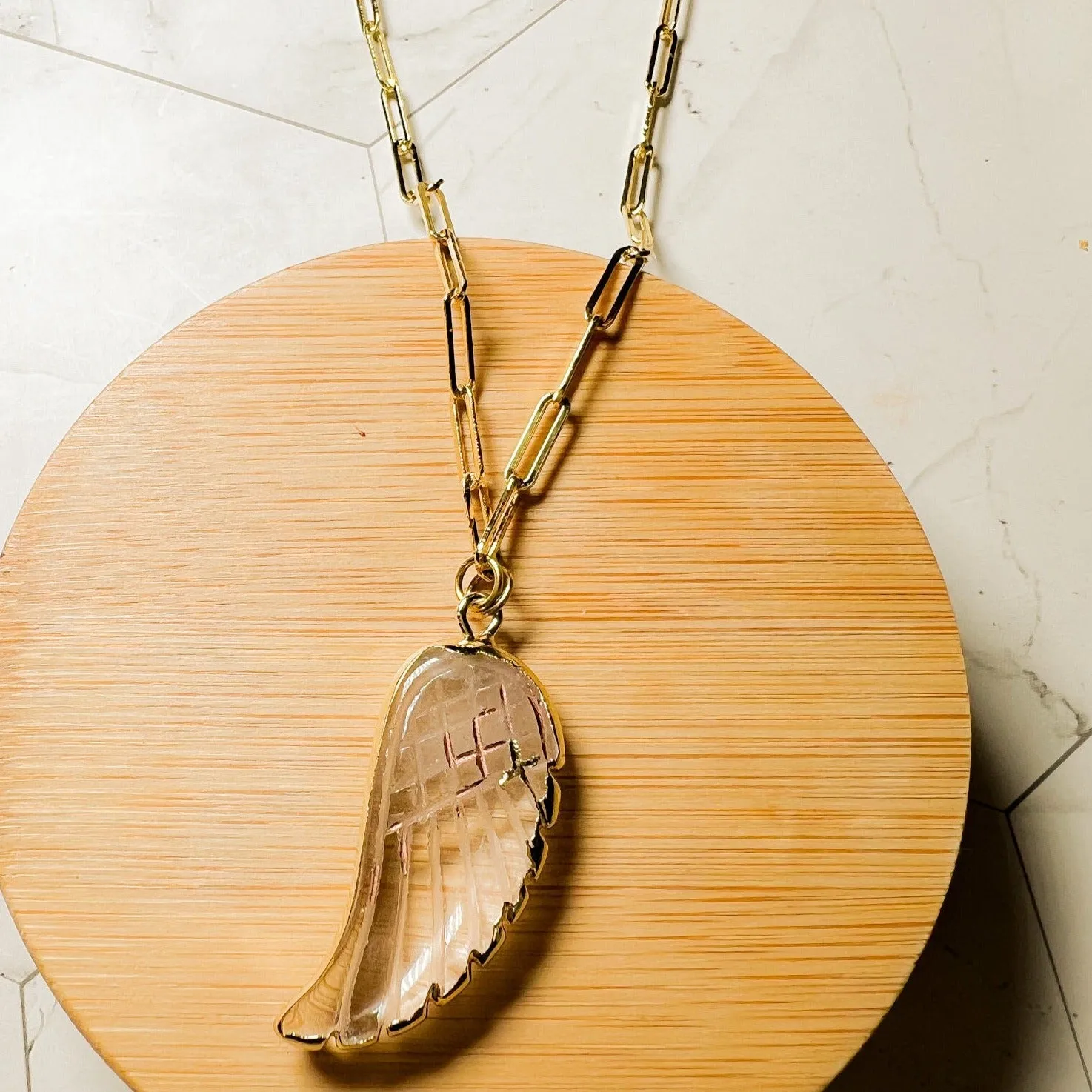 Angelica : Angel Wing Gemstone Necklace on PaperClip Chain