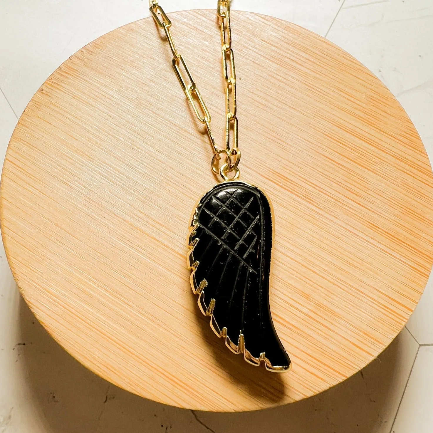 Angelica : Angel Wing Gemstone Necklace on PaperClip Chain