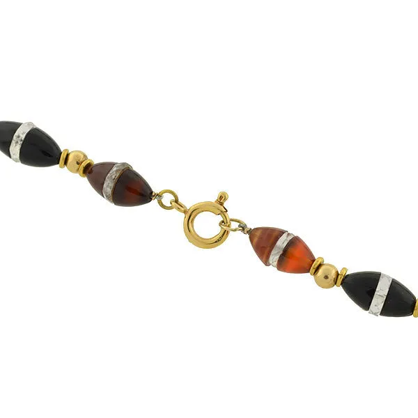 Art Deco 14kt Onyx & Carnelian Bead Necklace