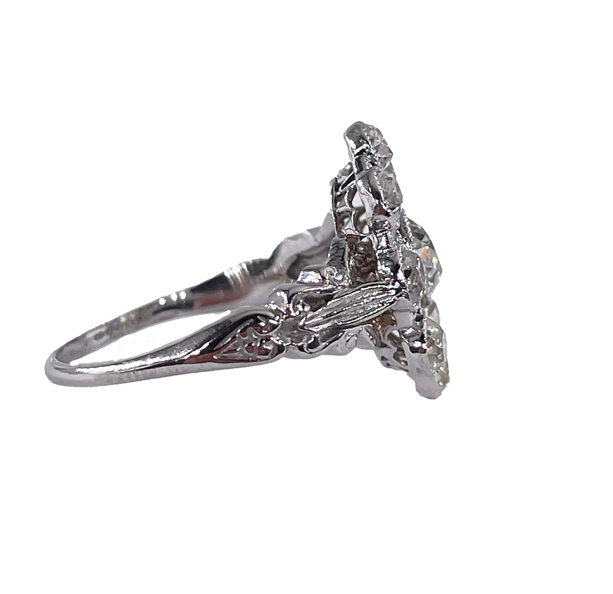 Art Deco 1.65ctw Antique Old European Diamond Cocktail Cluster Platinum Ring, EGL USA