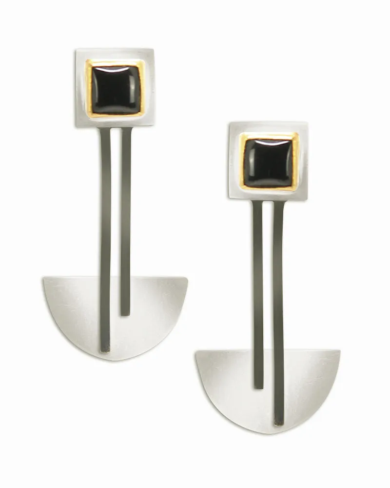 Bauhaus Silver and Black Onyx Earrings