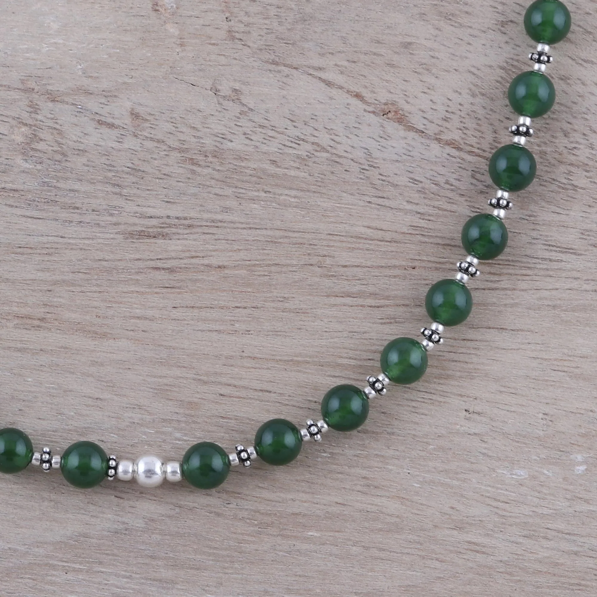 Beaded Beauty Green Onyx and Sterling Silver Beaded Necklace from India