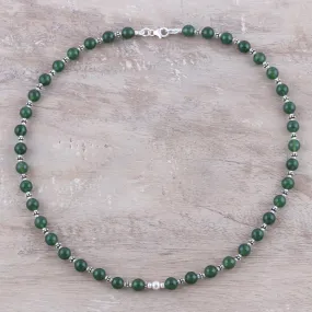 Beaded Beauty Green Onyx and Sterling Silver Beaded Necklace from India