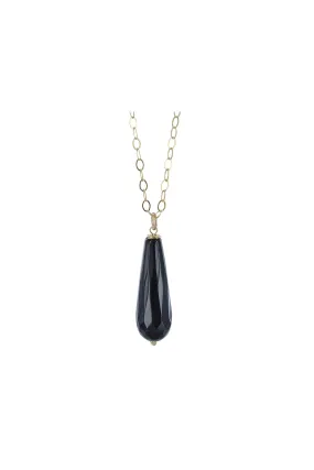 Black Onyx Gold Long Briolette Gold Necklace