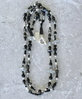 Black Onyx Rounds 2-Strand Necklace with Hematite, Labradorite, Czech Glass, Hypersthene and Sterling Silver