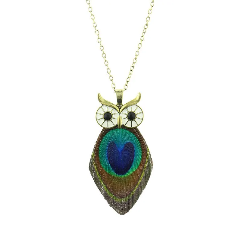 Bohemian Ethnic Long Chain Peacock Feather Pendant