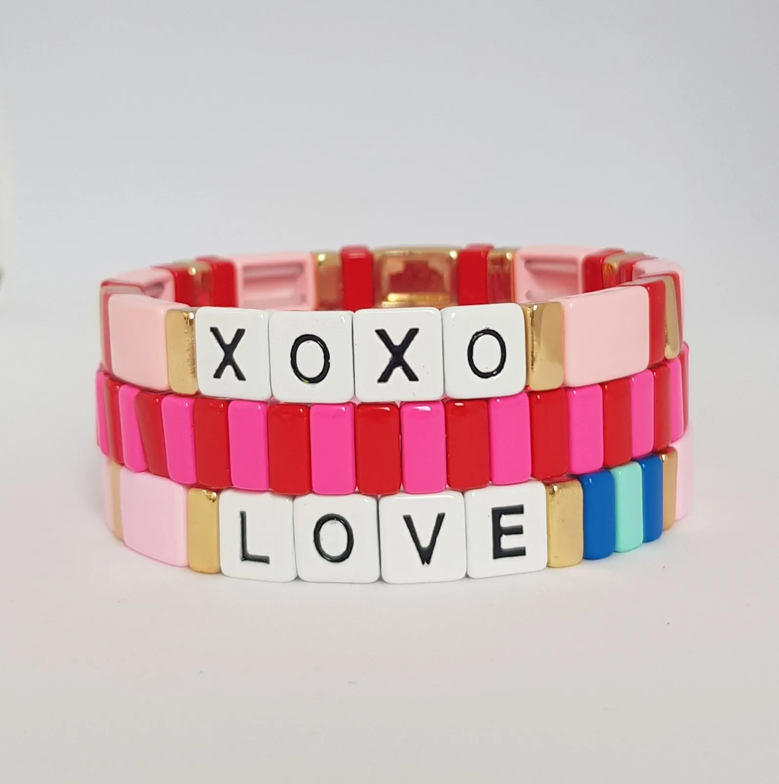 Boho XOXO Tile Bracelet | Pinks