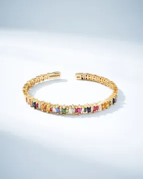 Bold Rainbow Sapphire & Diamond Baguette Bangle