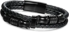 Braided Leather Bracelet Bangle Wrap Magnetic Clasp 7.5 Inch