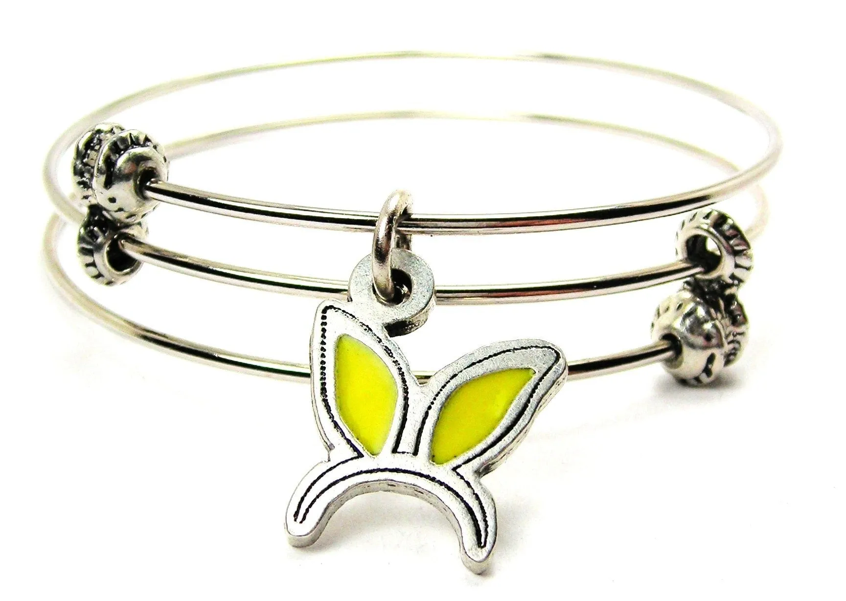 Bunny Ears Headband Hand Painted Lemon Yellow Triple Style Expandable Bangle Bracelet