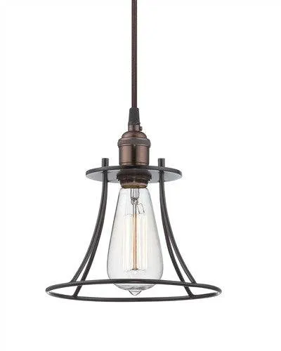 Caged Mini Pendant Light with Vintage Light Bulb in Rustic Bronze Finish