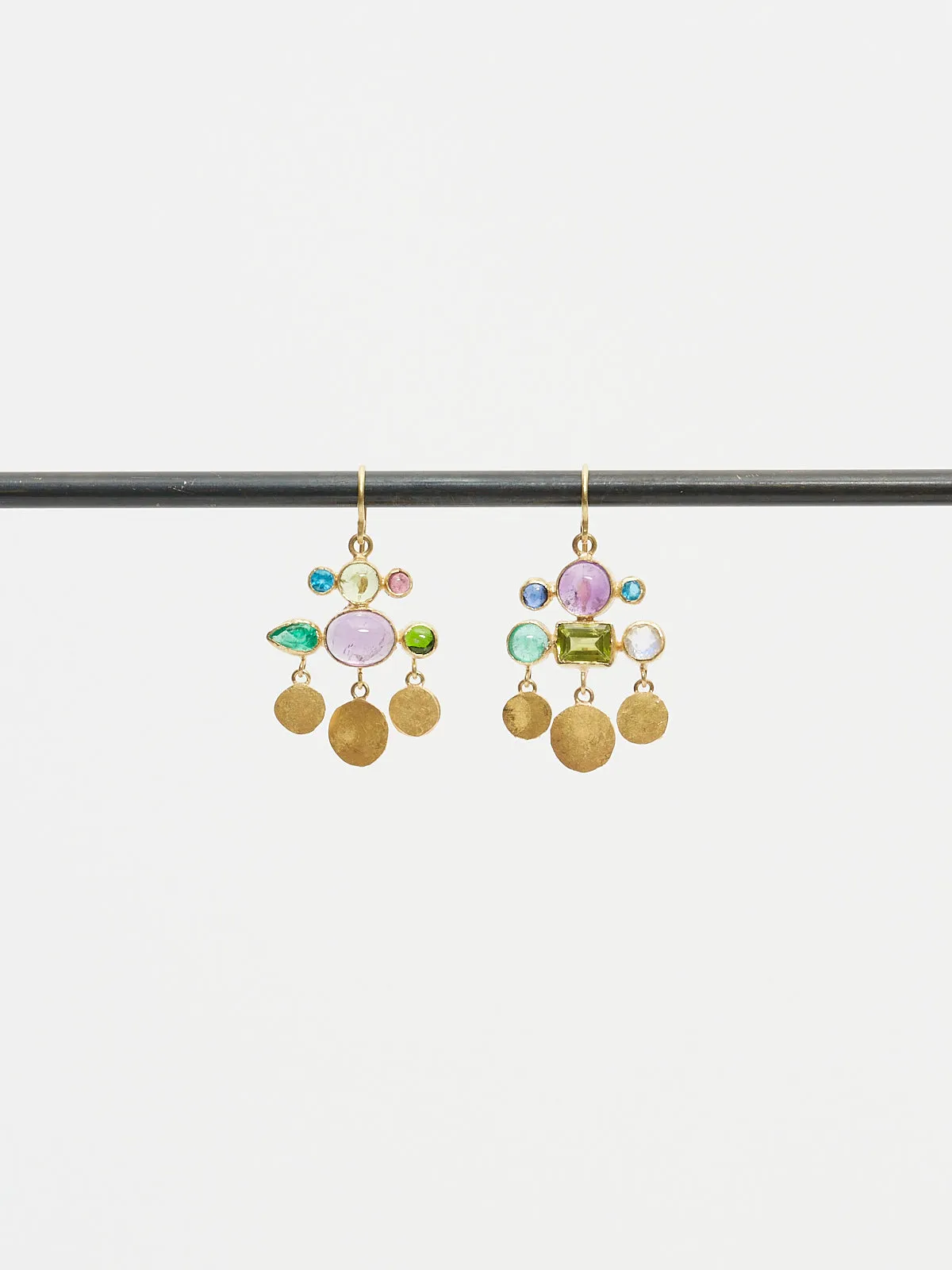 Confetti Multi-Gemstone Earrings with 22k Yellow Gold Squashes