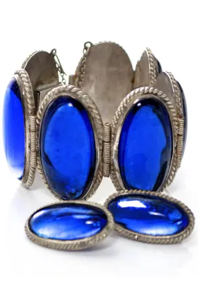 Del Rio Hecho en Mexico Vintage Blue Stone Sterling Silver Bracelet & Earrings