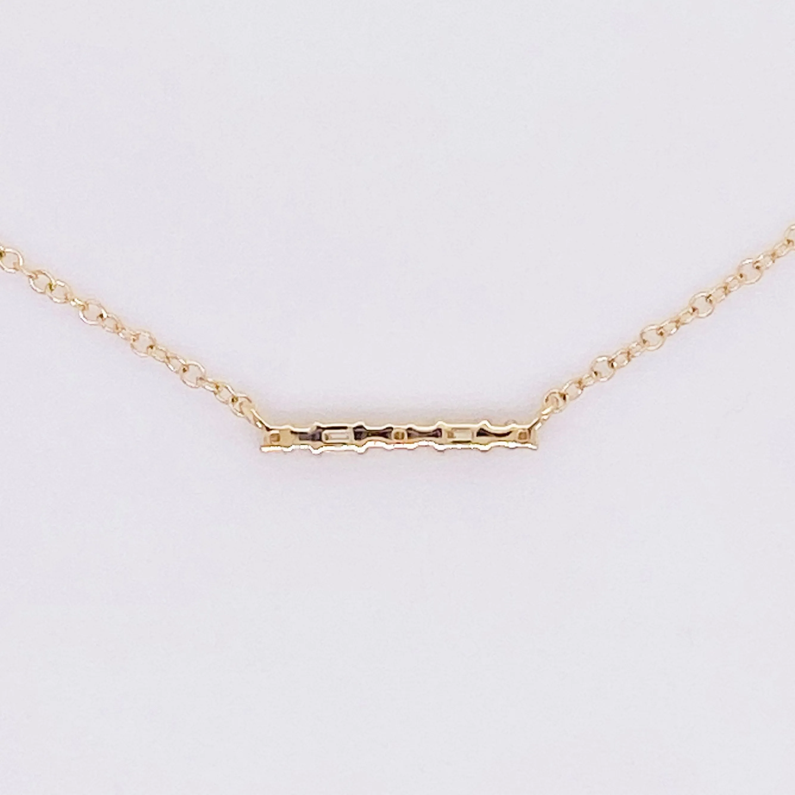 Diamond Baguette & Round Bar Necklace