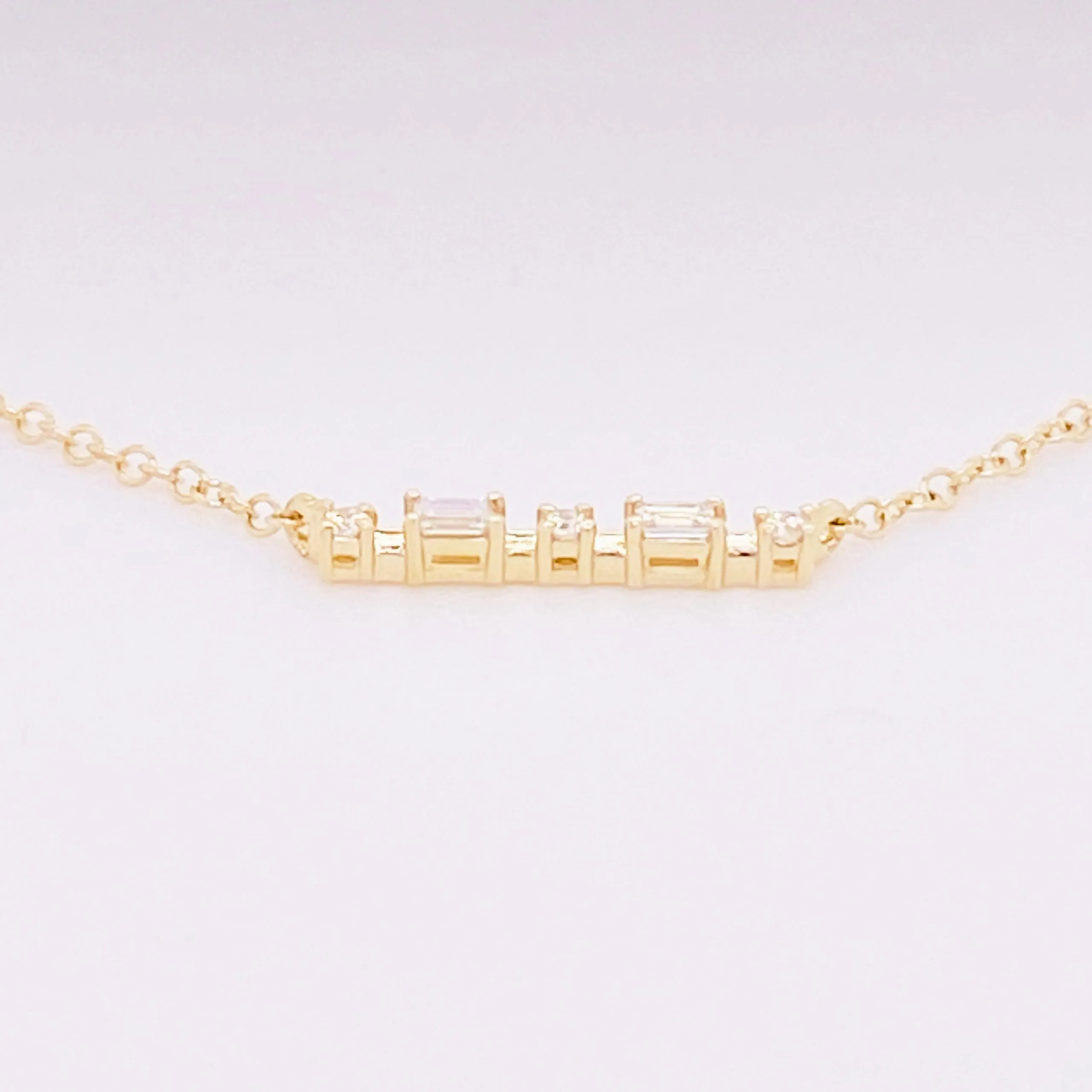 Diamond Baguette & Round Bar Necklace