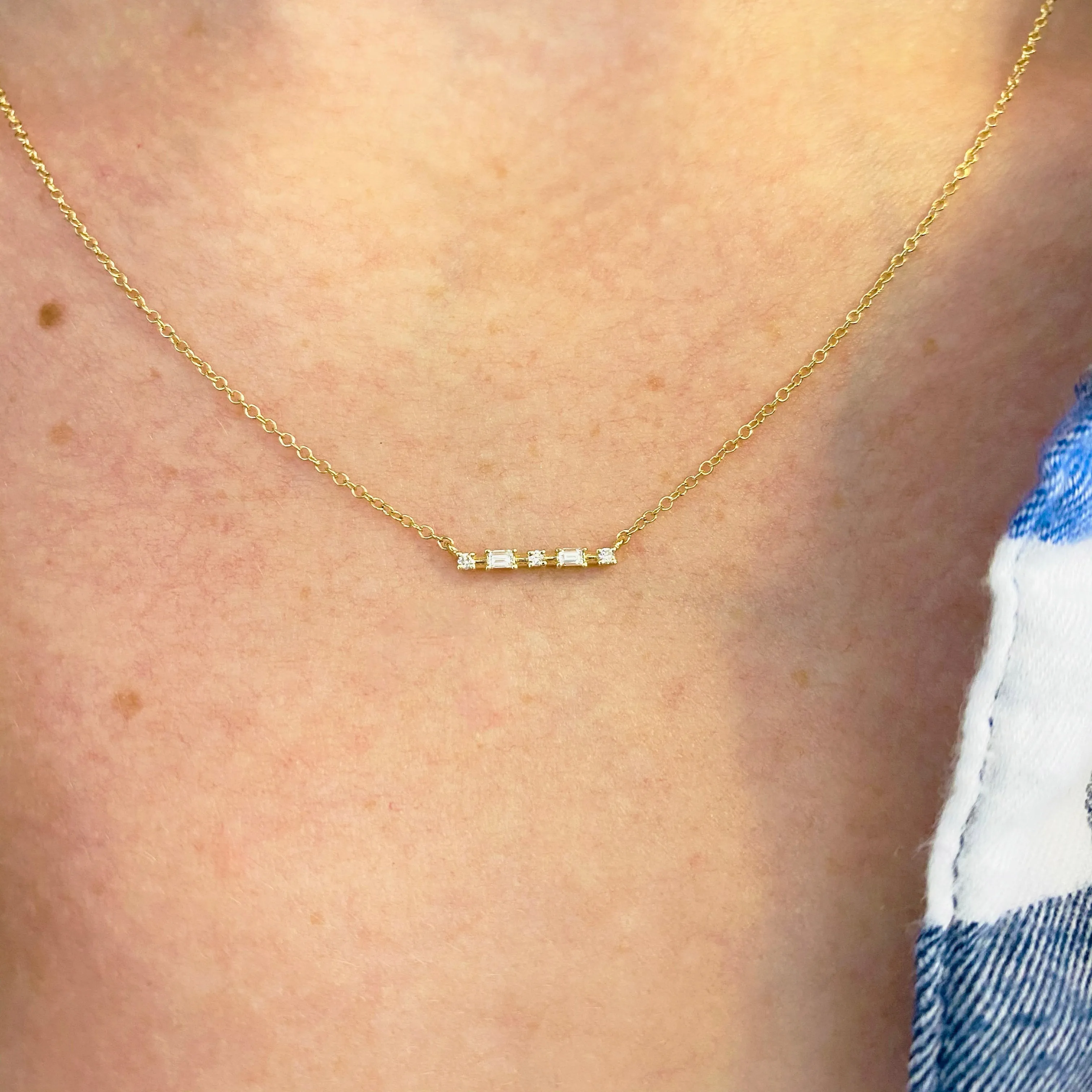 Diamond Baguette & Round Bar Necklace