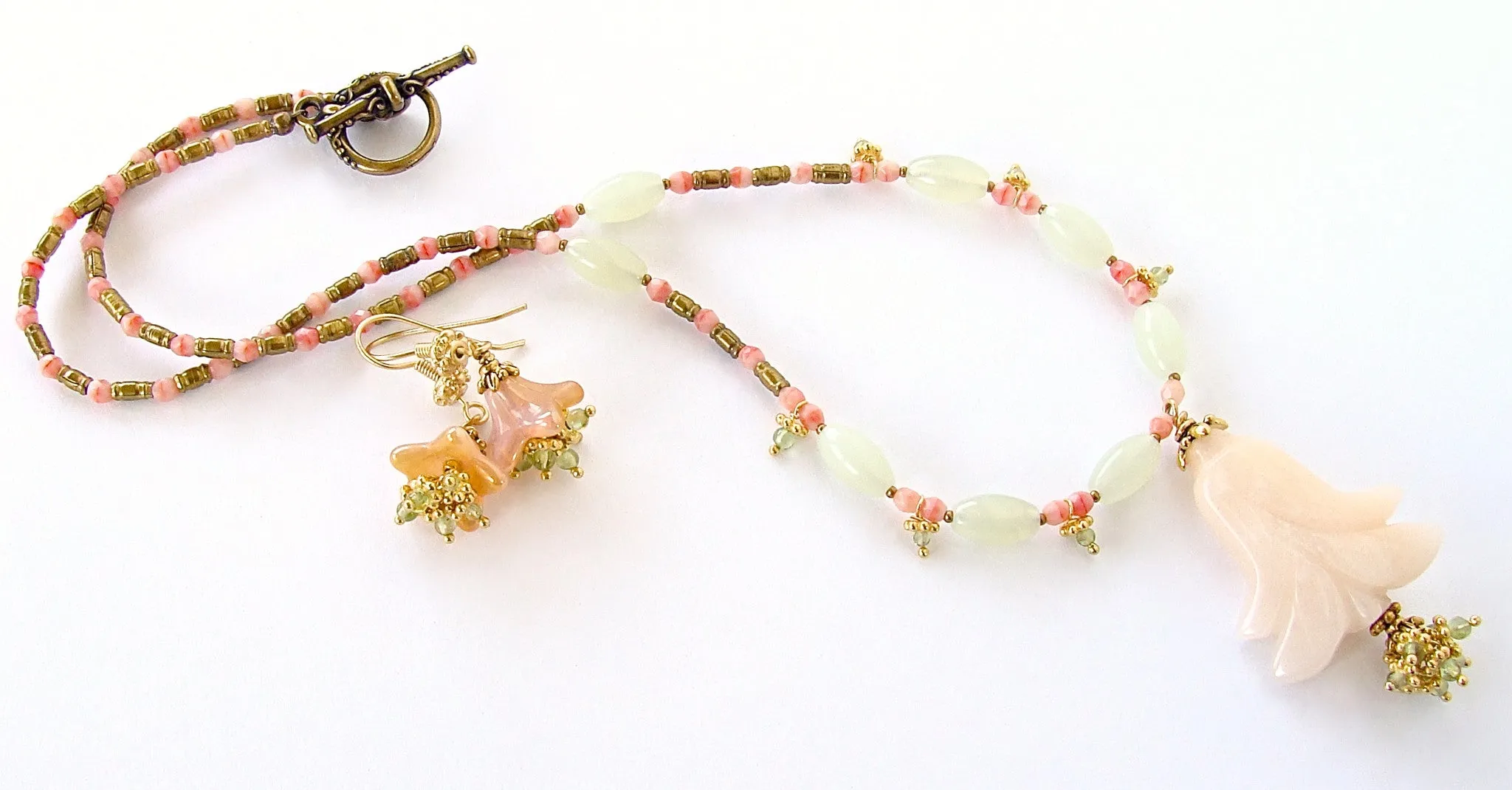 Eshal: Rose Quartz Pendant Necklace with Peridot