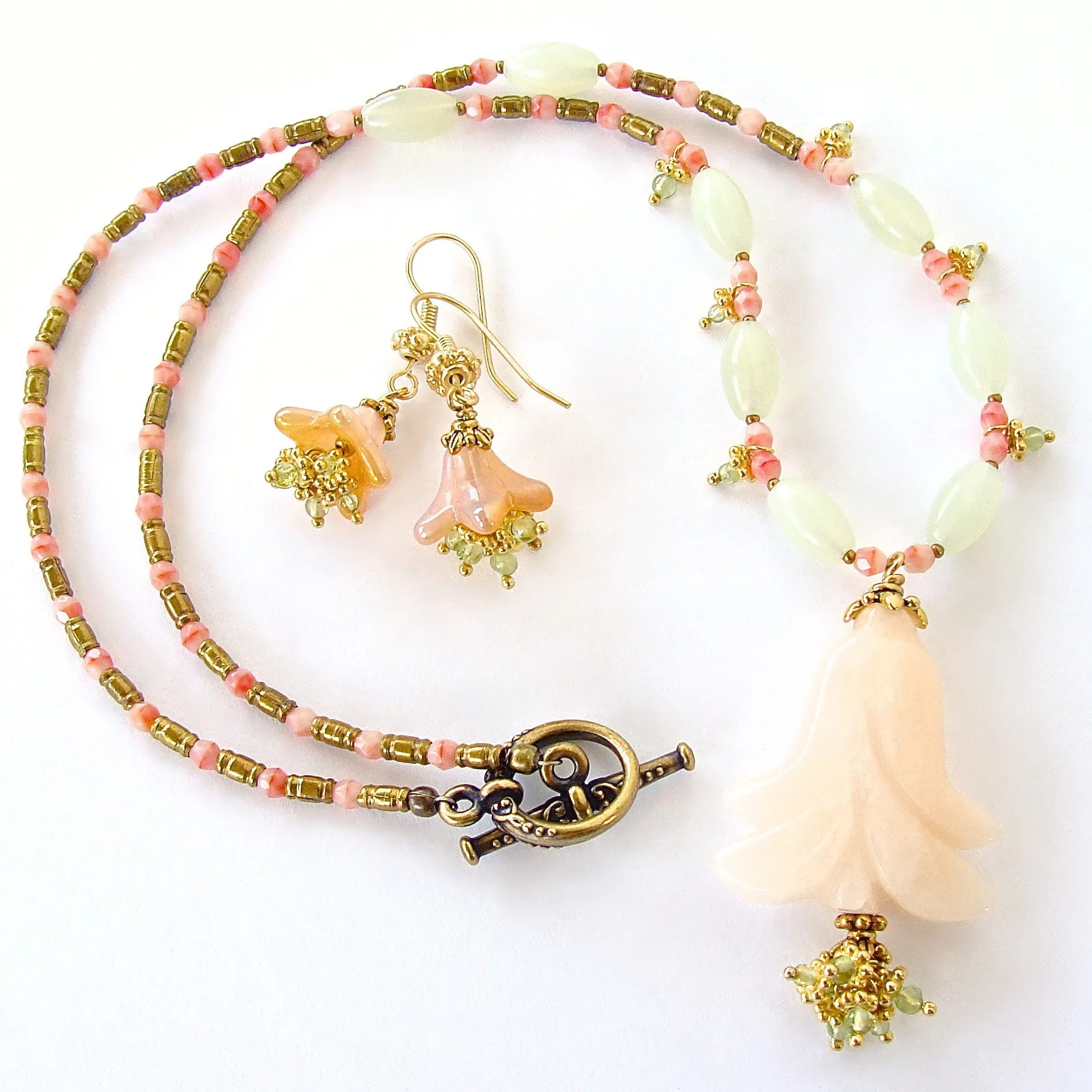 Eshal: Rose Quartz Pendant Necklace with Peridot