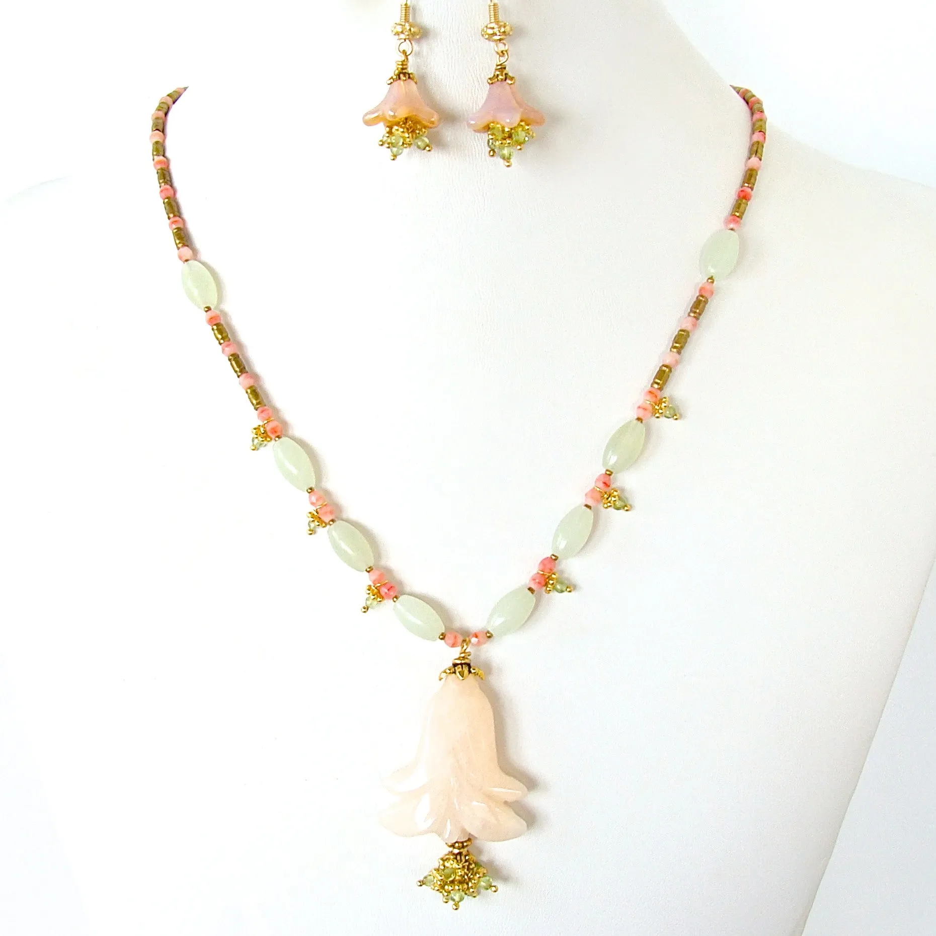 Eshal: Rose Quartz Pendant Necklace with Peridot