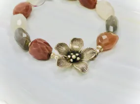 Faceted Moonstone bracelet fine silver flower handmade moonstone bracelet