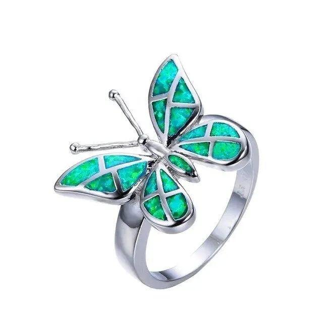 Fashion Opal Blue Butterfly Shape Ring Wedding Ring for Women