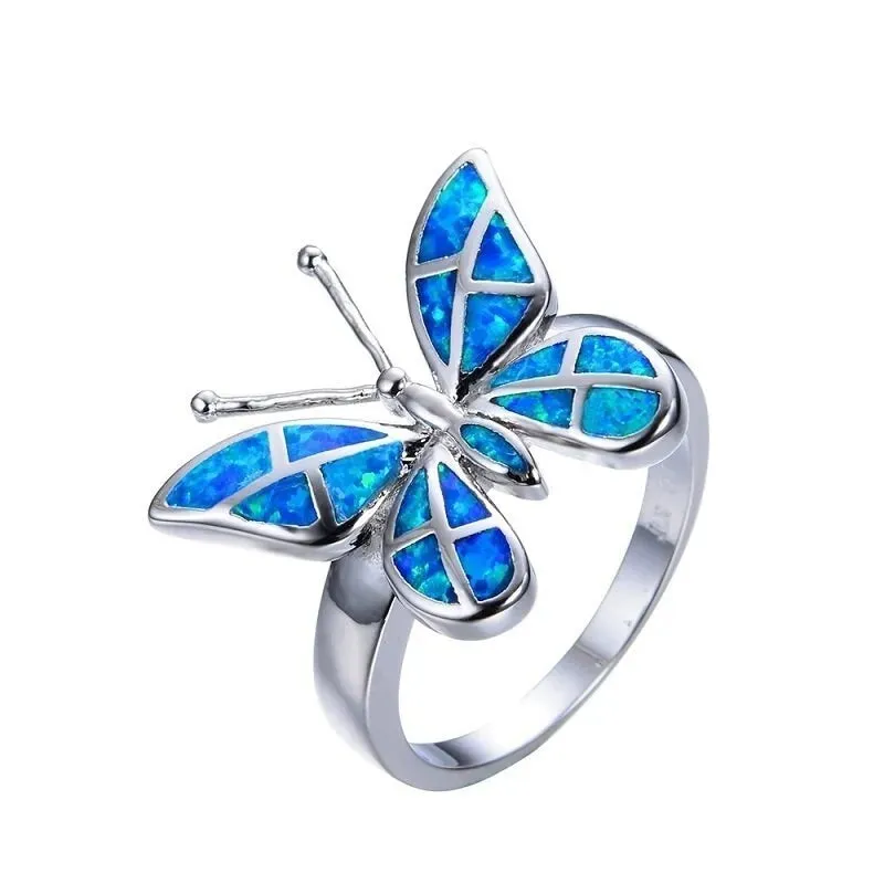 Fashion Opal Blue Butterfly Shape Ring Wedding Ring for Women