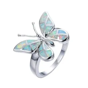 Fashion Opal Blue Butterfly Shape Ring Wedding Ring for Women