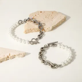 Fashionable pearl and stainless steel chain all-match bracelet