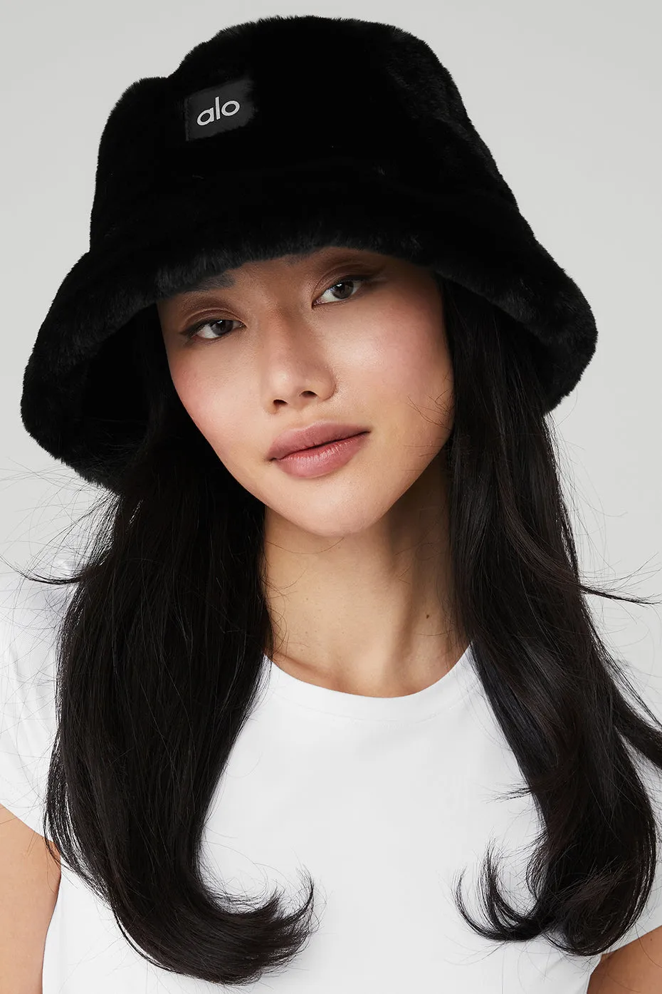 Faux Fur Bucket Hat - Black