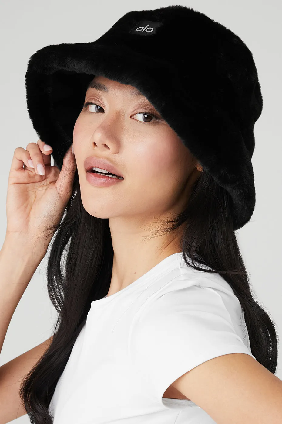 Faux Fur Bucket Hat - Black