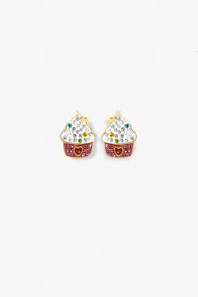 Frozen Yogurt Crystal Gold Plated Stud Earrings