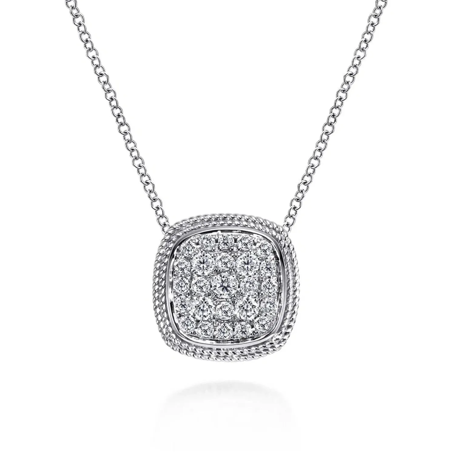 Gabriel & Co. Cushion Halo Pave Set Diamond Cluster Pendant