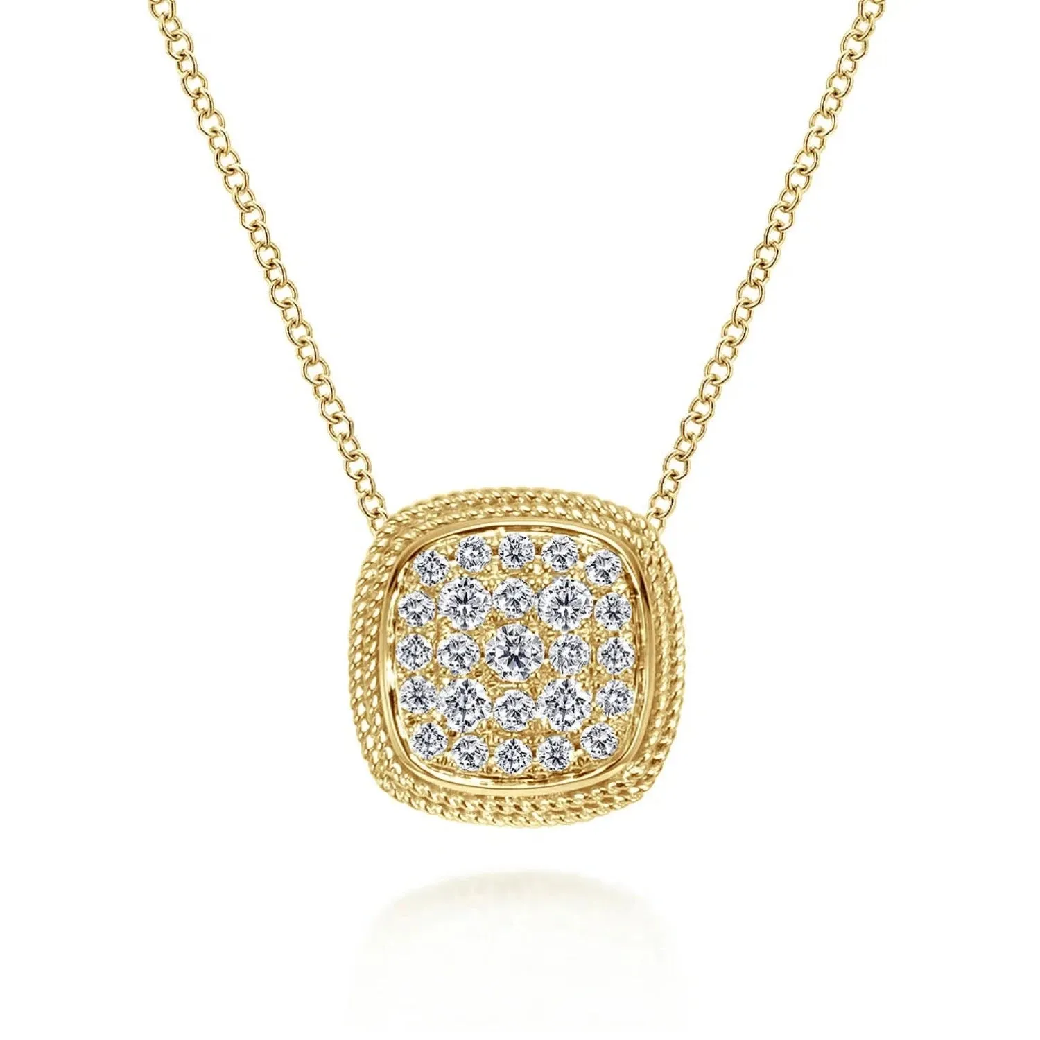 Gabriel & Co. Cushion Halo Pave Set Diamond Cluster Pendant