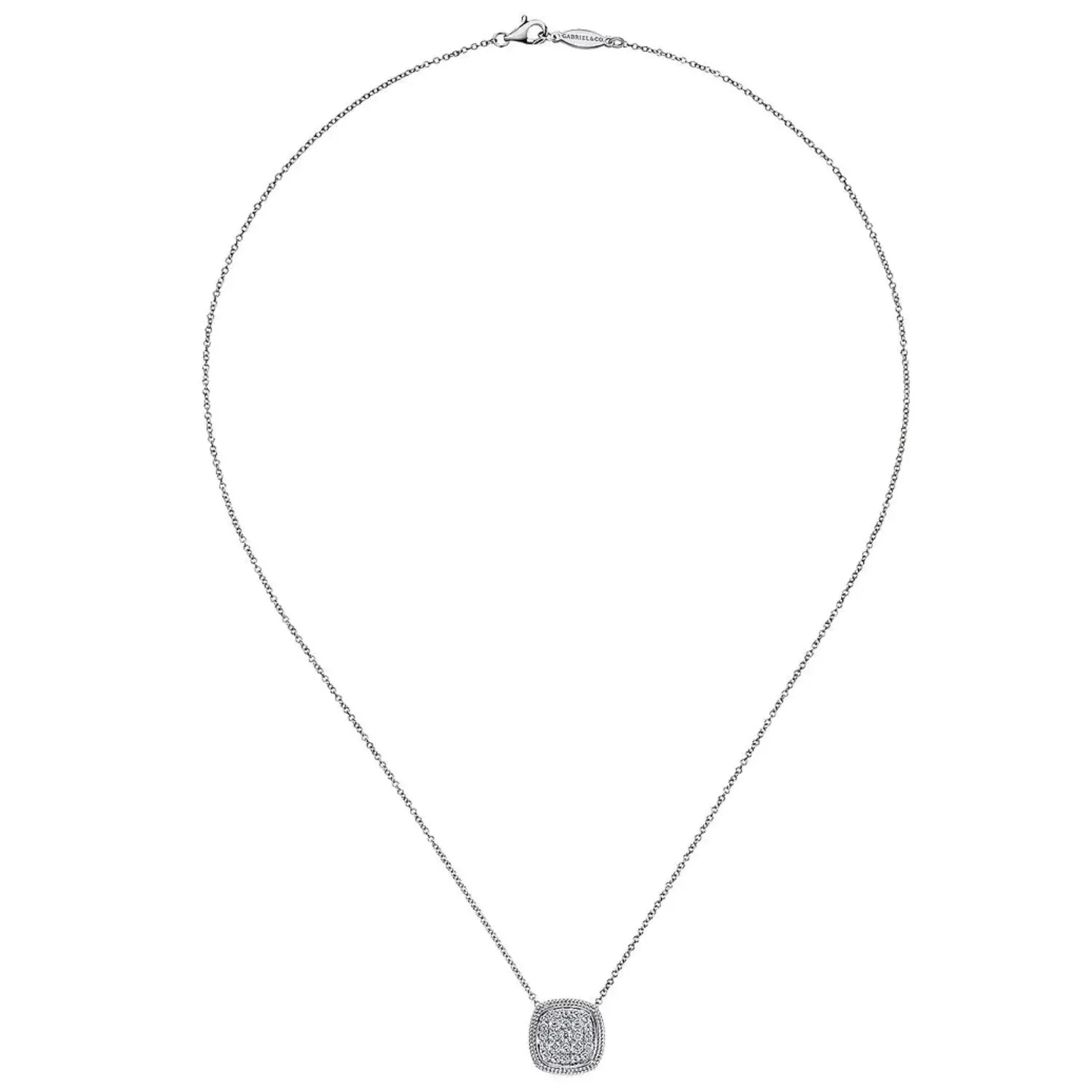 Gabriel & Co. Cushion Halo Pave Set Diamond Cluster Pendant