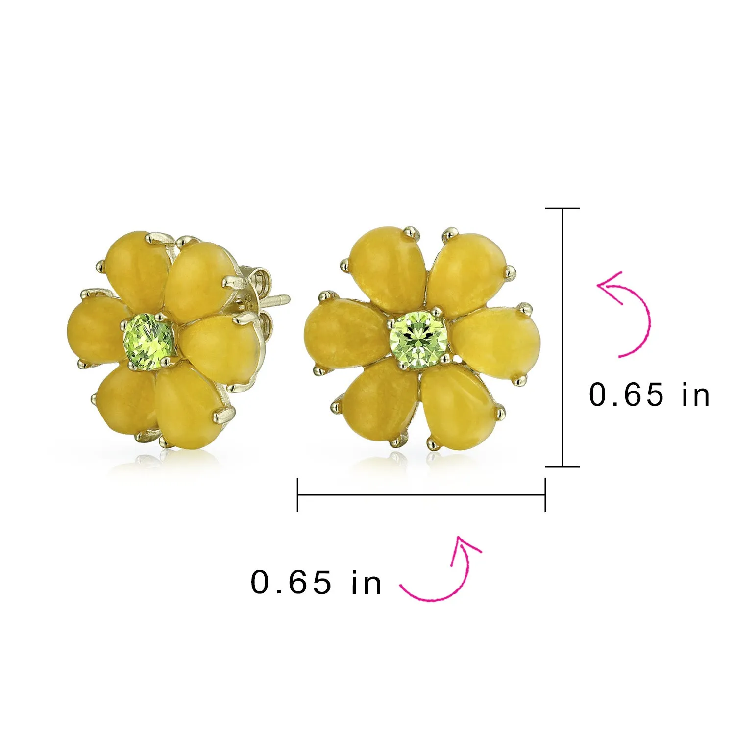 Garden Green CZ Stud Earrings Purple Yellow Flower Clip-On Non-Pierced 14K Gold