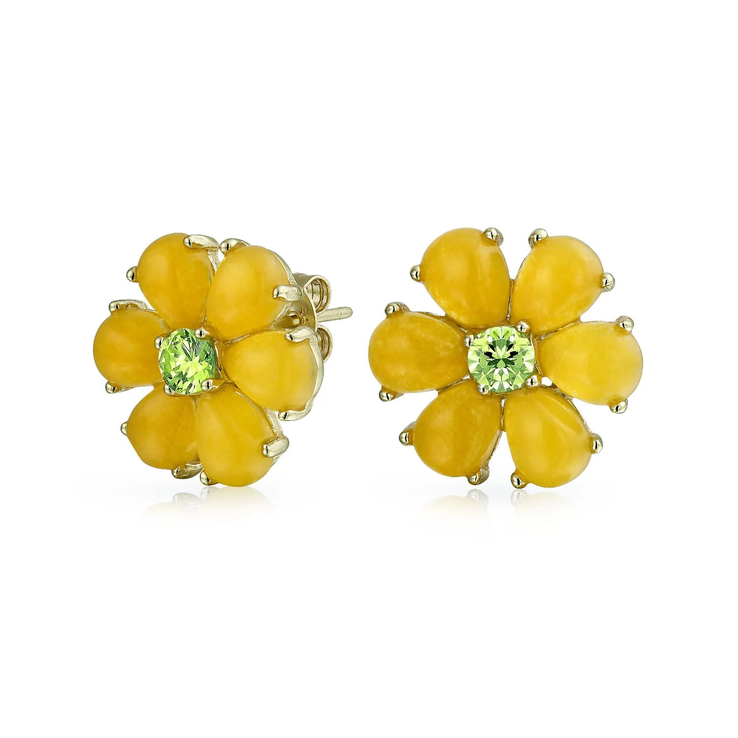 Garden Green CZ Stud Earrings Purple Yellow Flower Clip-On Non-Pierced 14K Gold